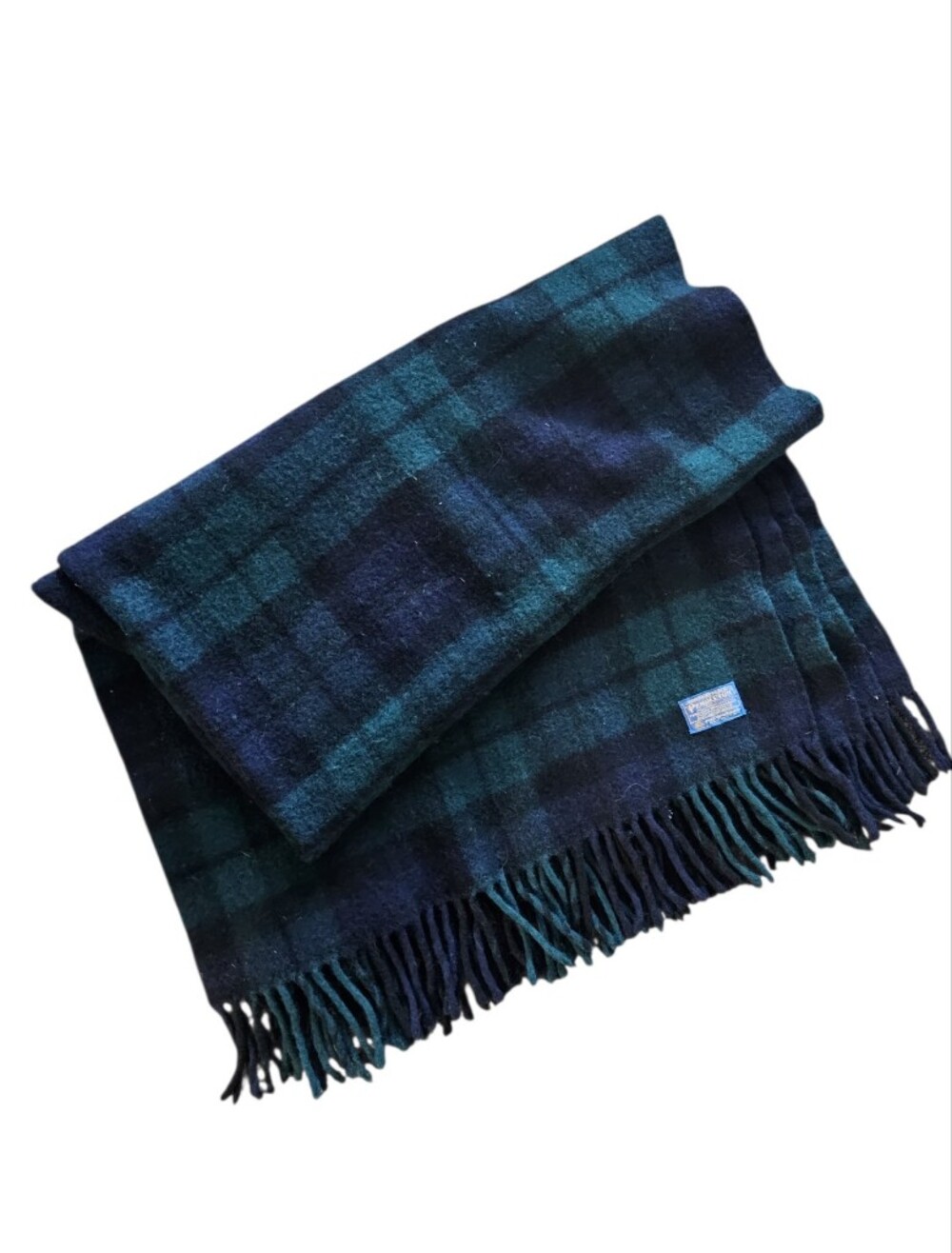 Vintage Pendleton Virgin Wool Plaid Blanket Throw in Dark Green & Navy